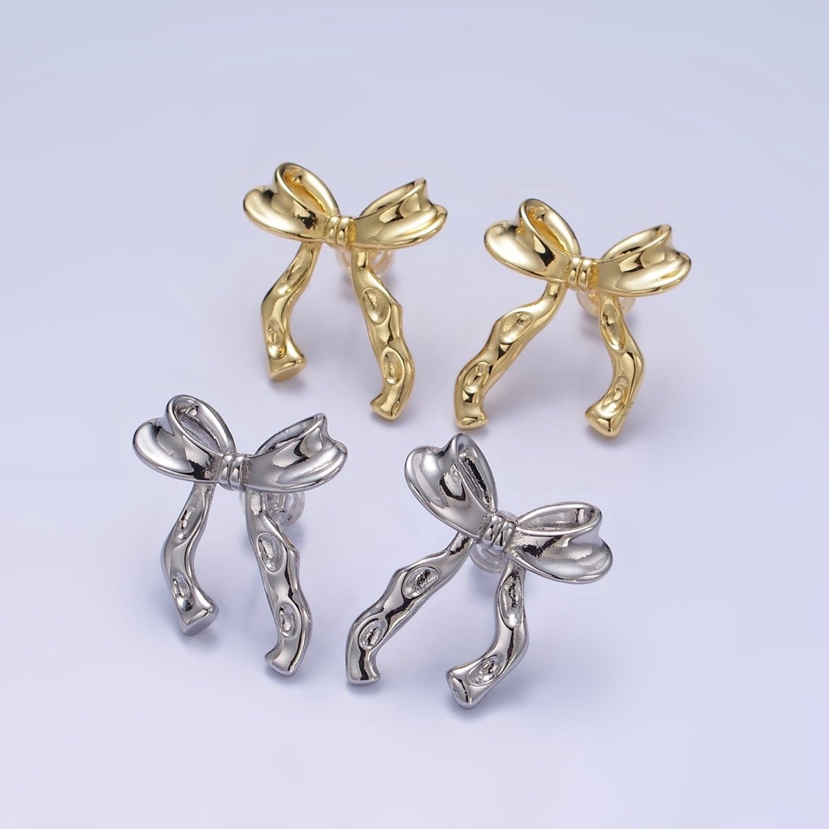 14K Gold Filled Hammered Ribbon Stud Earrings in Gold & Silver | Q099 Q100 - DLUXCA