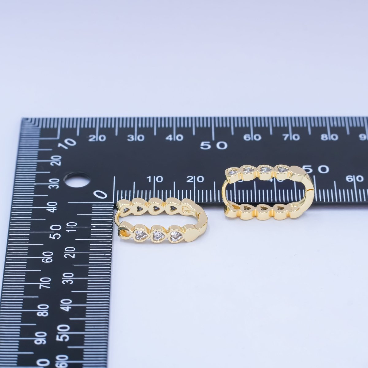 14K Gold Filled Heart CZ Bezel Oblong U - Shaped Hoop Earrings | AB991 - DLUXCA