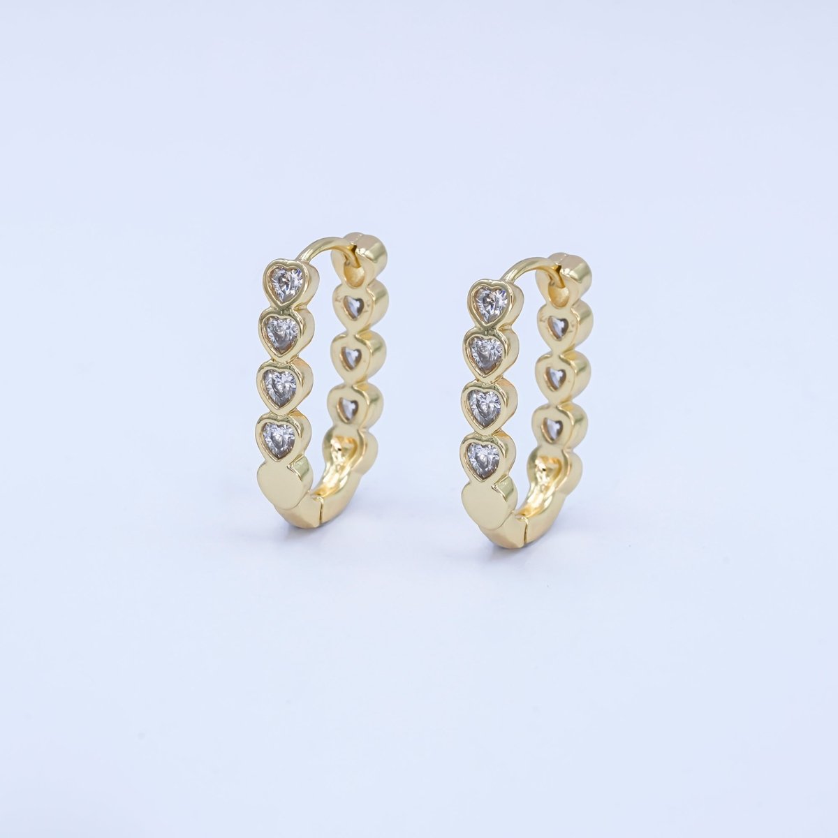 14K Gold Filled Heart CZ Bezel Oblong U - Shaped Hoop Earrings | AB991 - DLUXCA