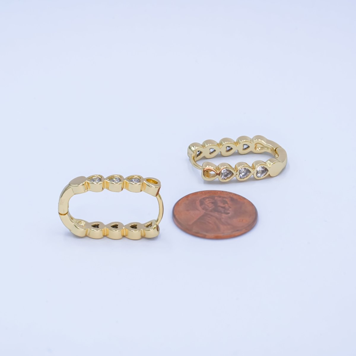 14K Gold Filled Heart CZ Bezel Oblong U - Shaped Hoop Earrings | AB991 - DLUXCA