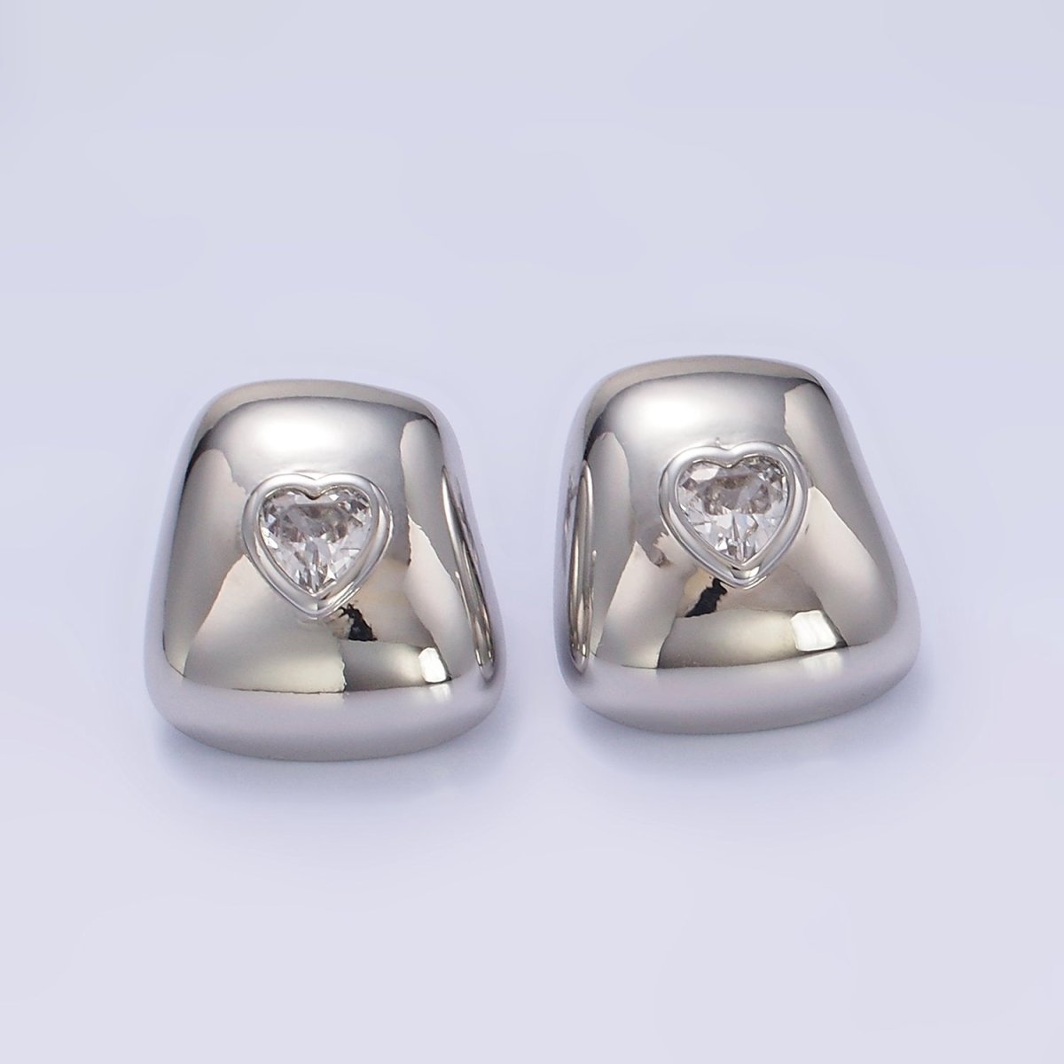 14K Gold Filled Heart CZ Square Dome Stud Earrings in Gold & Silver | Q312 Q313 - DLUXCA