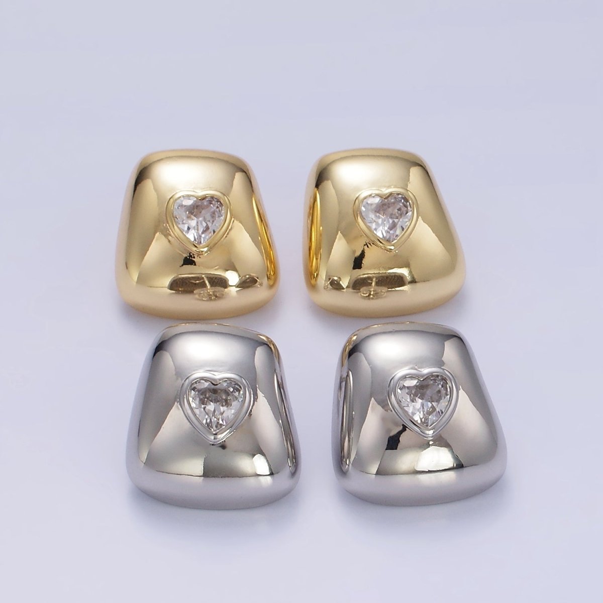 14K Gold Filled Heart CZ Square Dome Stud Earrings in Gold & Silver | Q312 Q313 - DLUXCA