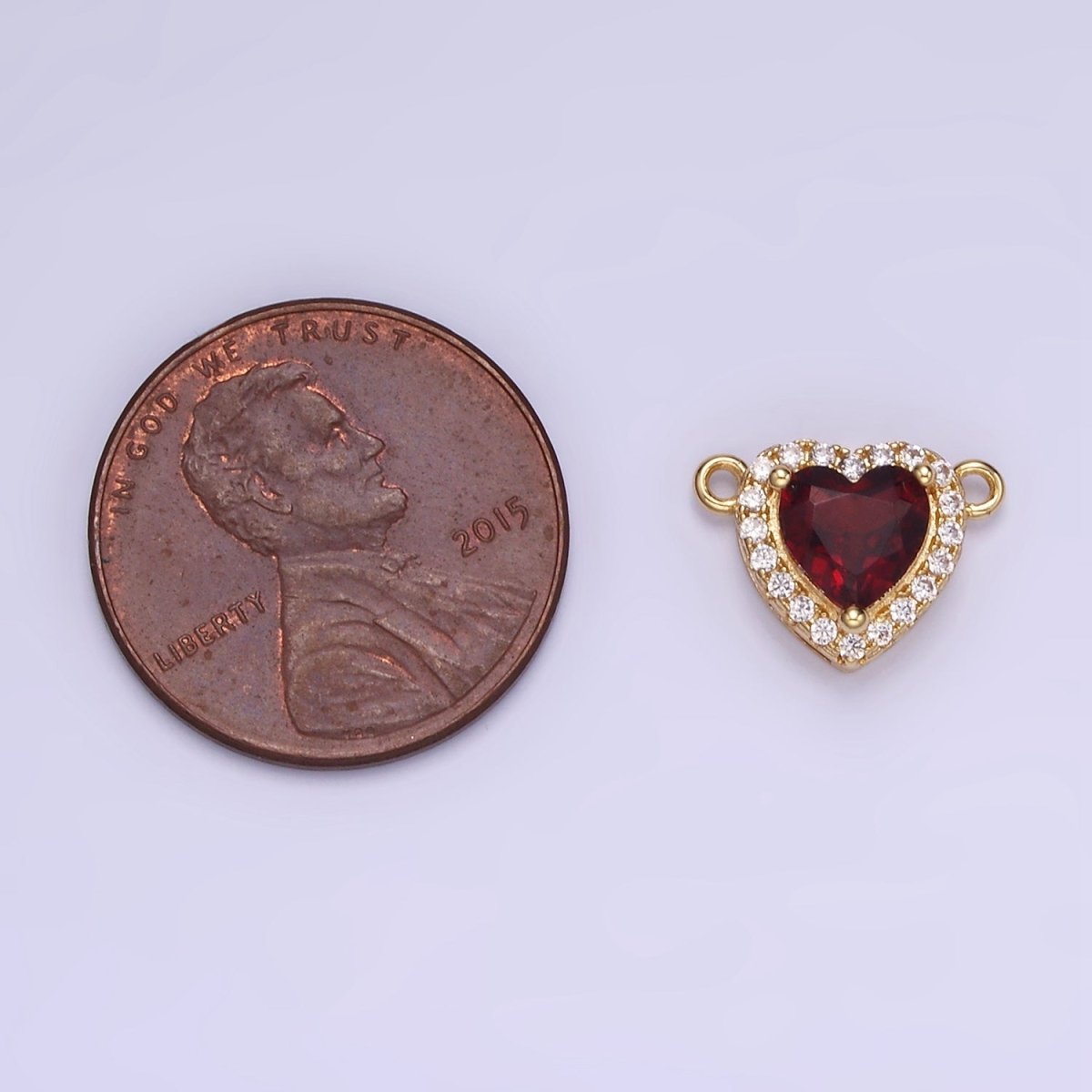 14K Gold Filled Heart Dark Red CZ Micro Paved Connector | G496 - DLUXCA