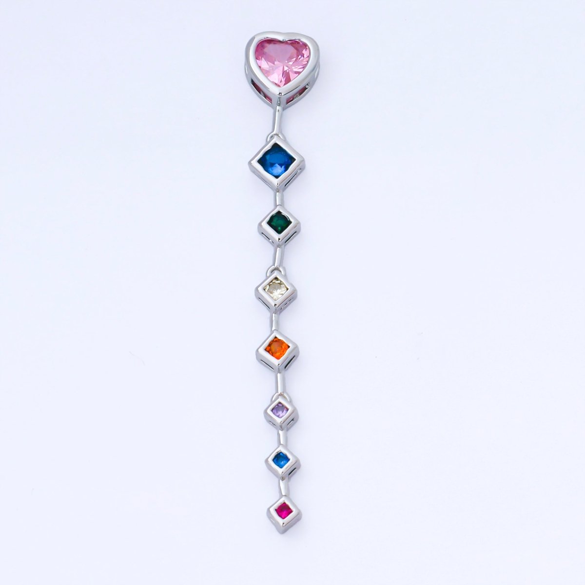 14K Gold Filled Heart Rhombus Multicolor CZ Drop Bead in Gold & Silver | B481 - DLUXCA
