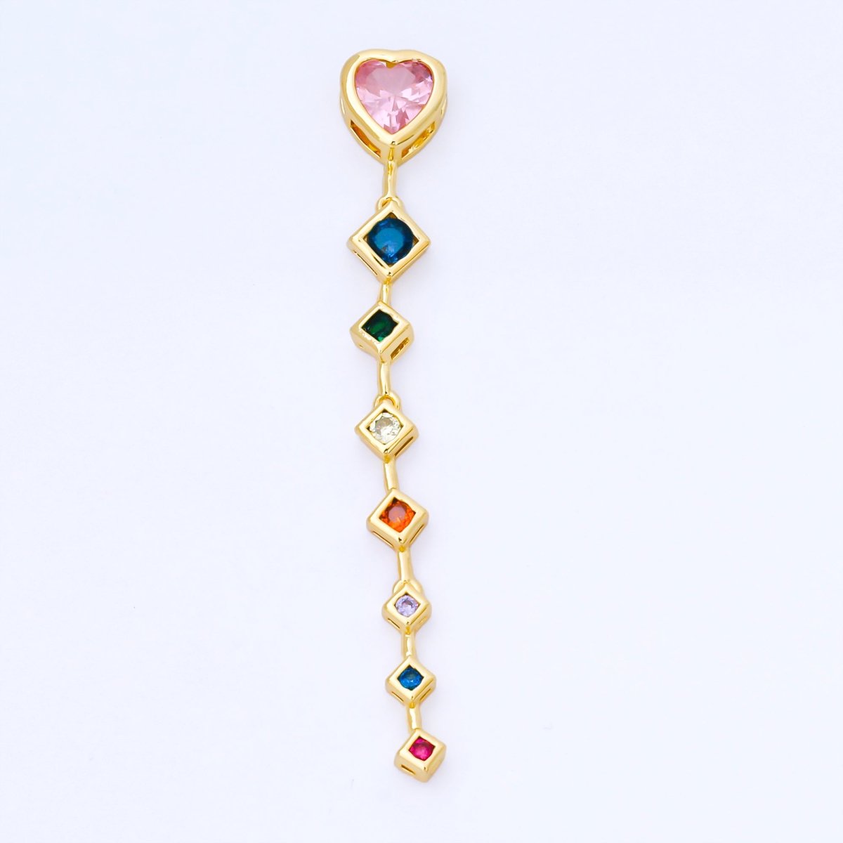 14K Gold Filled Heart Rhombus Multicolor CZ Drop Bead in Gold & Silver | B481 - DLUXCA