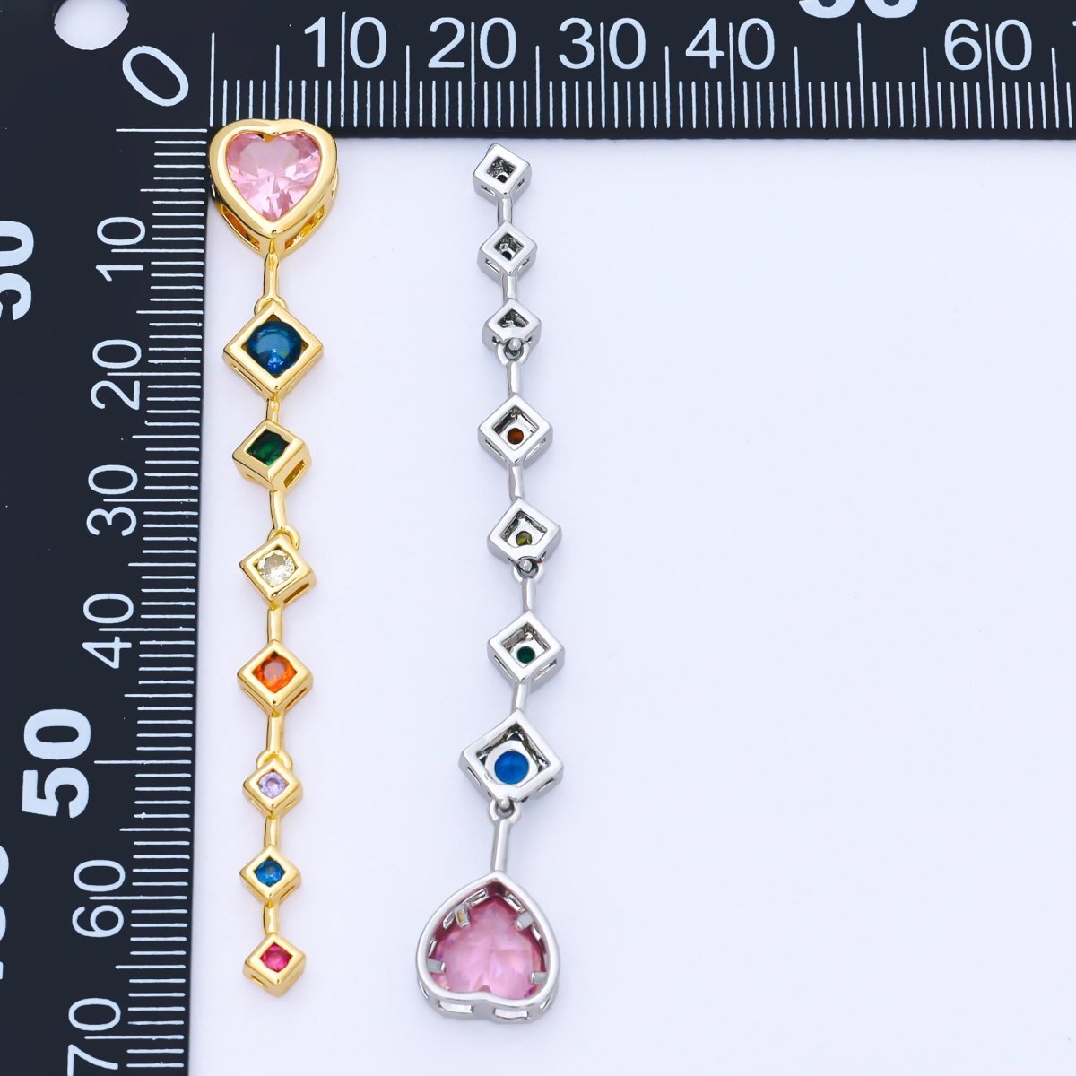 14K Gold Filled Heart Rhombus Multicolor CZ Drop Bead in Gold & Silver | B481 - DLUXCA