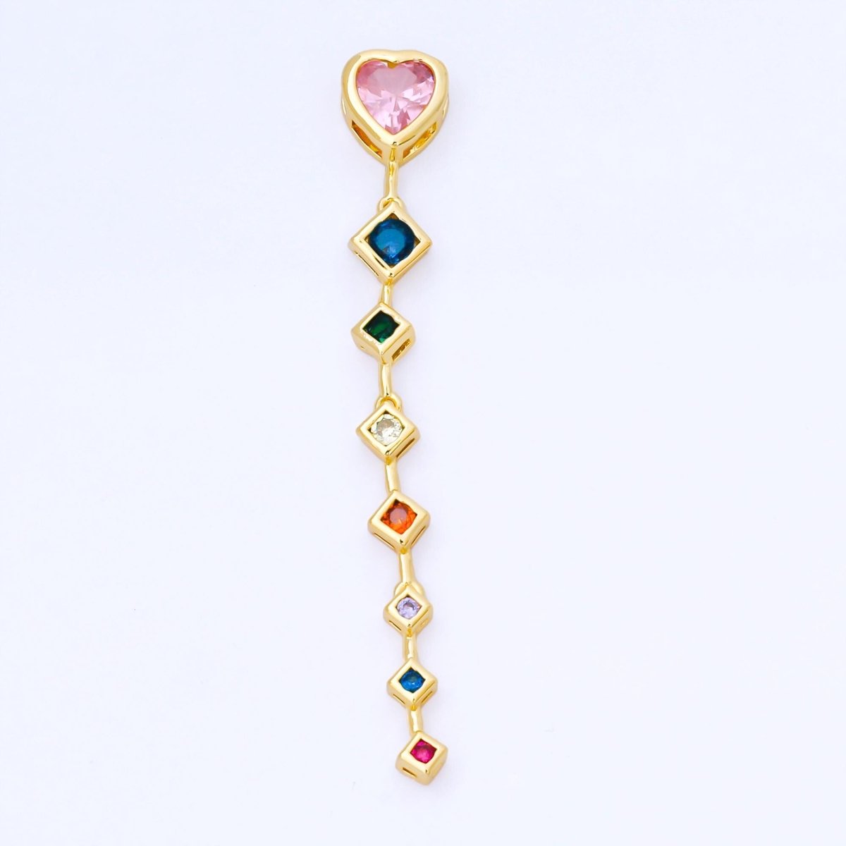 14K Gold Filled Heart Rhombus Multicolor CZ Drop Bead in Gold & Silver | B481 - DLUXCA