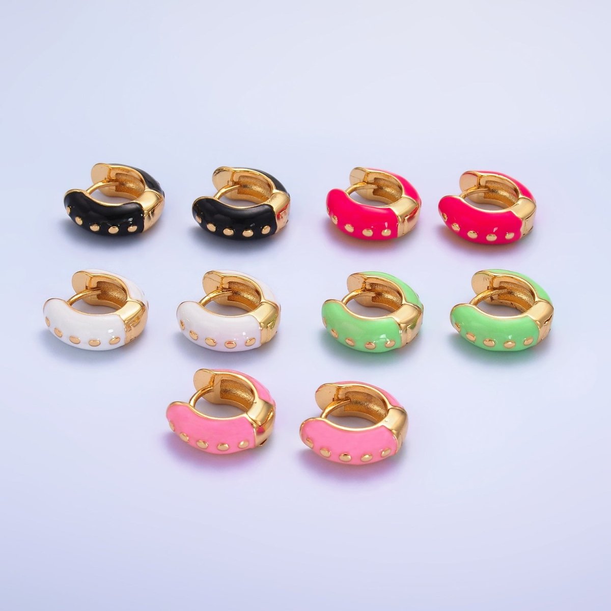 14K Gold Filled Hot Pink, Baby Pink, Black, White, Green Enamel Dotted Cartilage Huggie Earrings | T108 - T111 T188 - DLUXCA