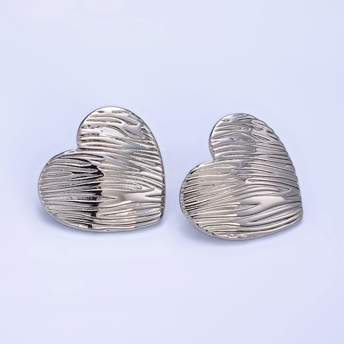 14K Gold Filled Line-Textured Heart Stud Earrings in Gold & Silver | P456 P457 - DLUXCA