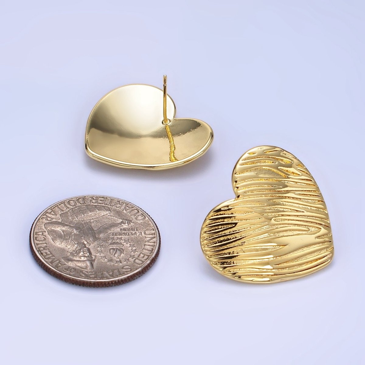 14K Gold Filled Line-Textured Heart Stud Earrings in Gold & Silver | P456 P457 - DLUXCA