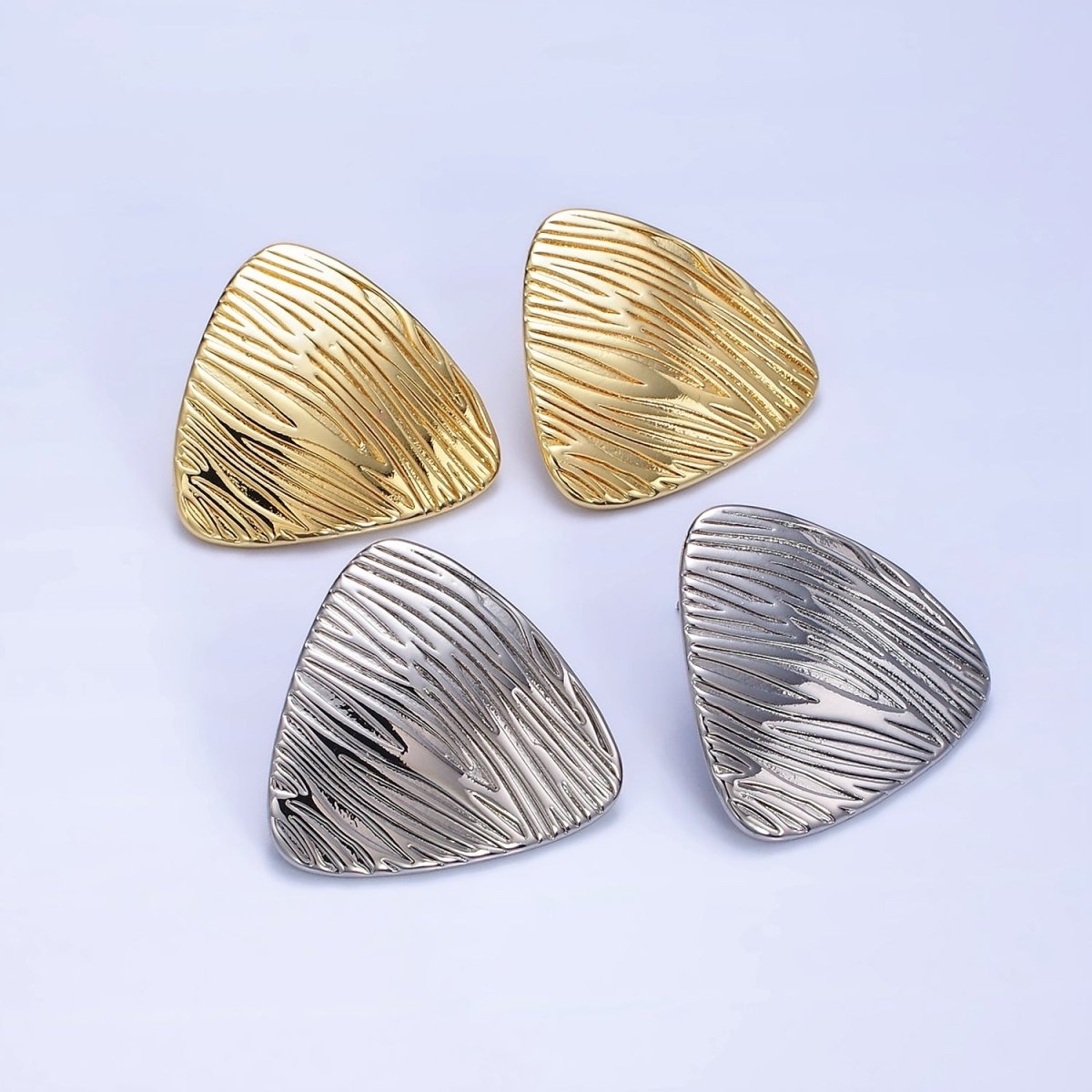 14K Gold Filled Line-Textured Triangle Stud Earrings in Gold & Silver | P470 P471 P481 AB1403 - DLUXCA
