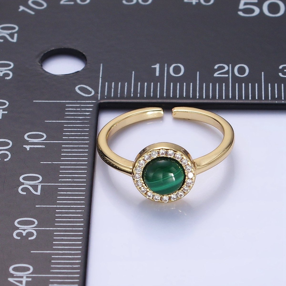 14K Gold Filled Malachite Micro Paved CZ Round Ring | O1356 - DLUXCA