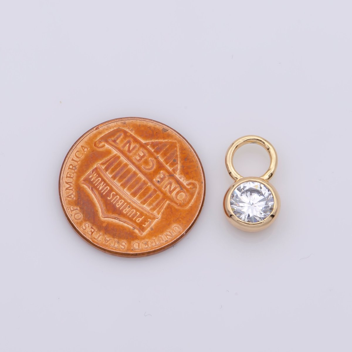 14k Gold Filled Micro Pave CZ Geometric Pendant Charm Mini Clear CZ Circle Bezel Cut Pendant Charm With Large Hole M482 - DLUXCA