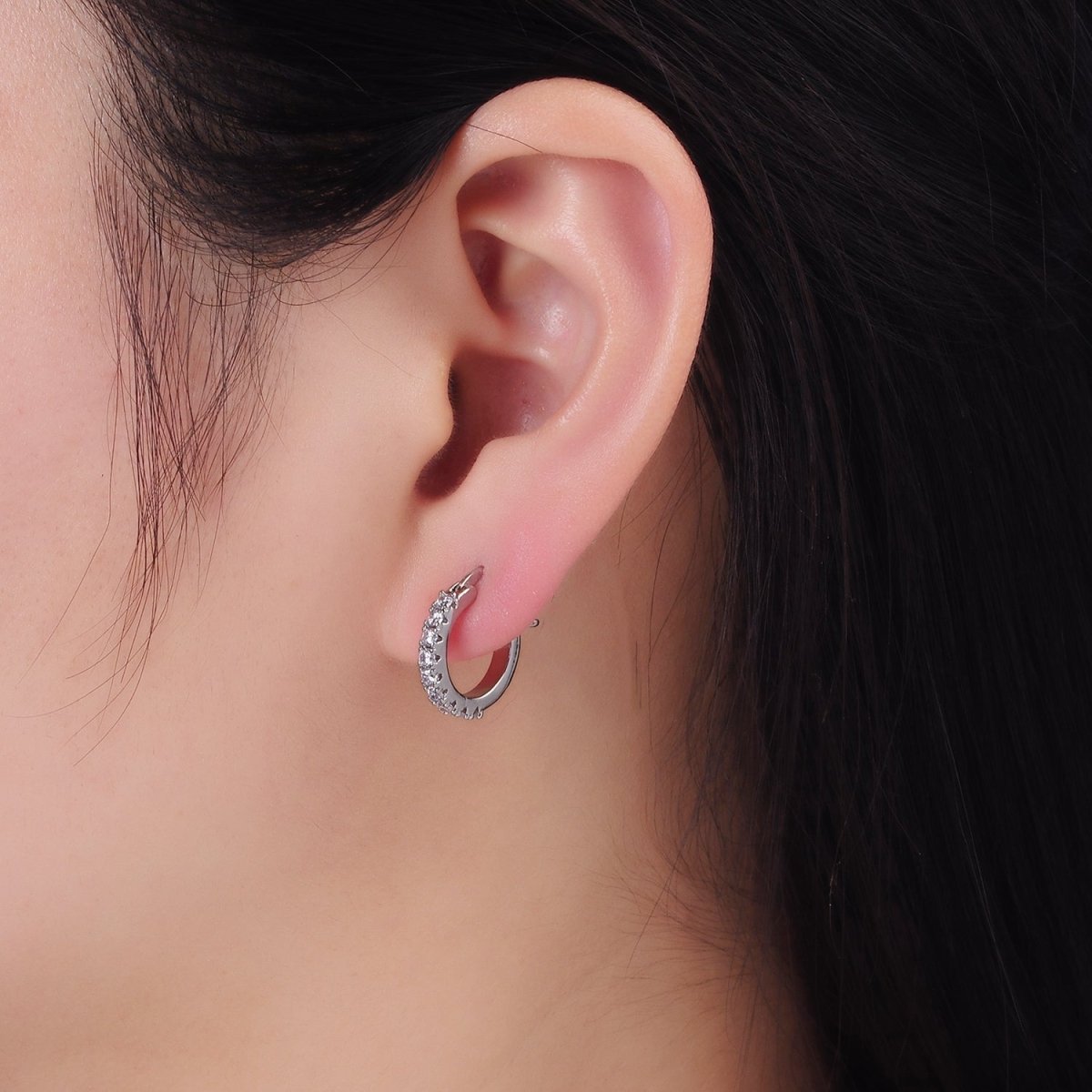 14K Gold Filled Micro Paved CZ Cartilage Latch Hoop Earrings | AE123 AB1264 - DLUXCA