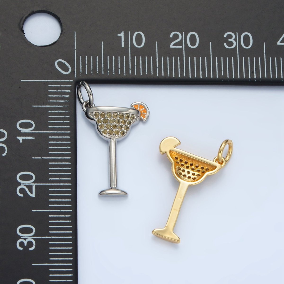 14K Gold Filled Micro Paved CZ Cosmo Cocktail Alcohol Drink Charm in Gold & Silver | AG617 - DLUXCA