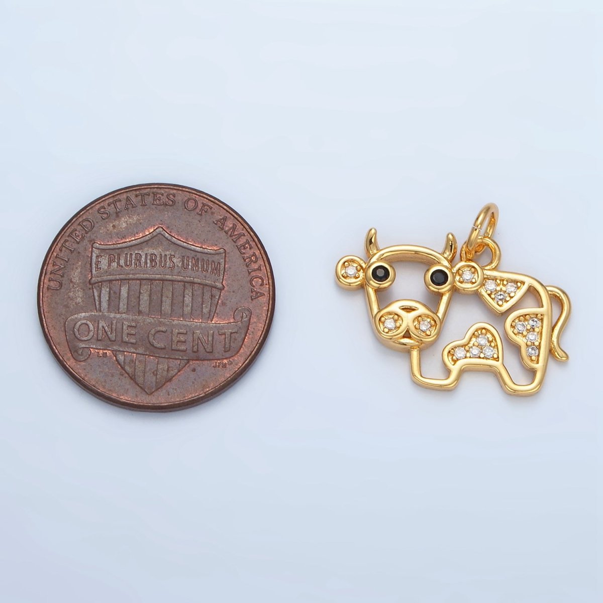 14K Gold Filled Micro Paved CZ Cow Farm Animal Open Charm | AG939 - DLUXCA