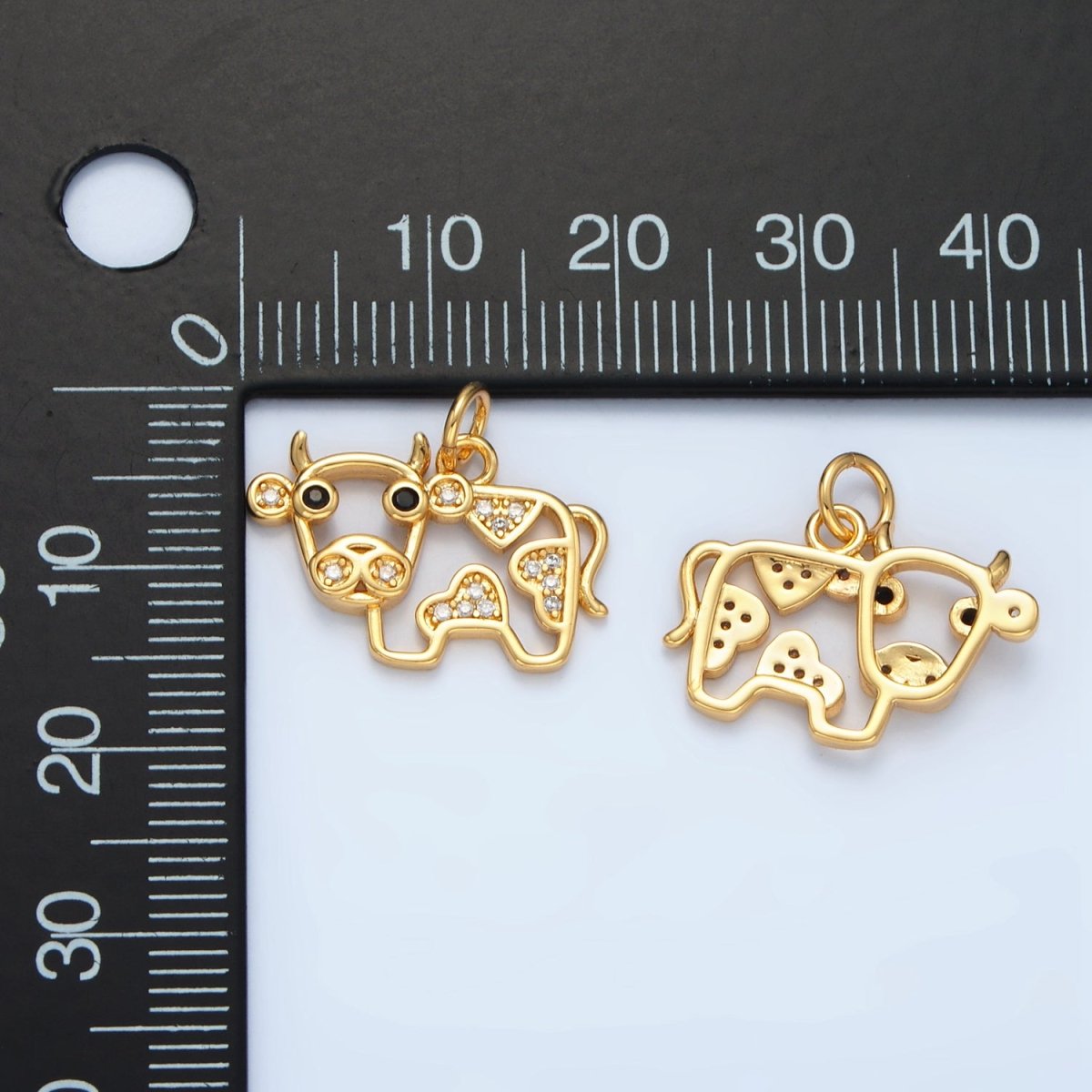 14K Gold Filled Micro Paved CZ Cow Farm Animal Open Charm | AG939 - DLUXCA