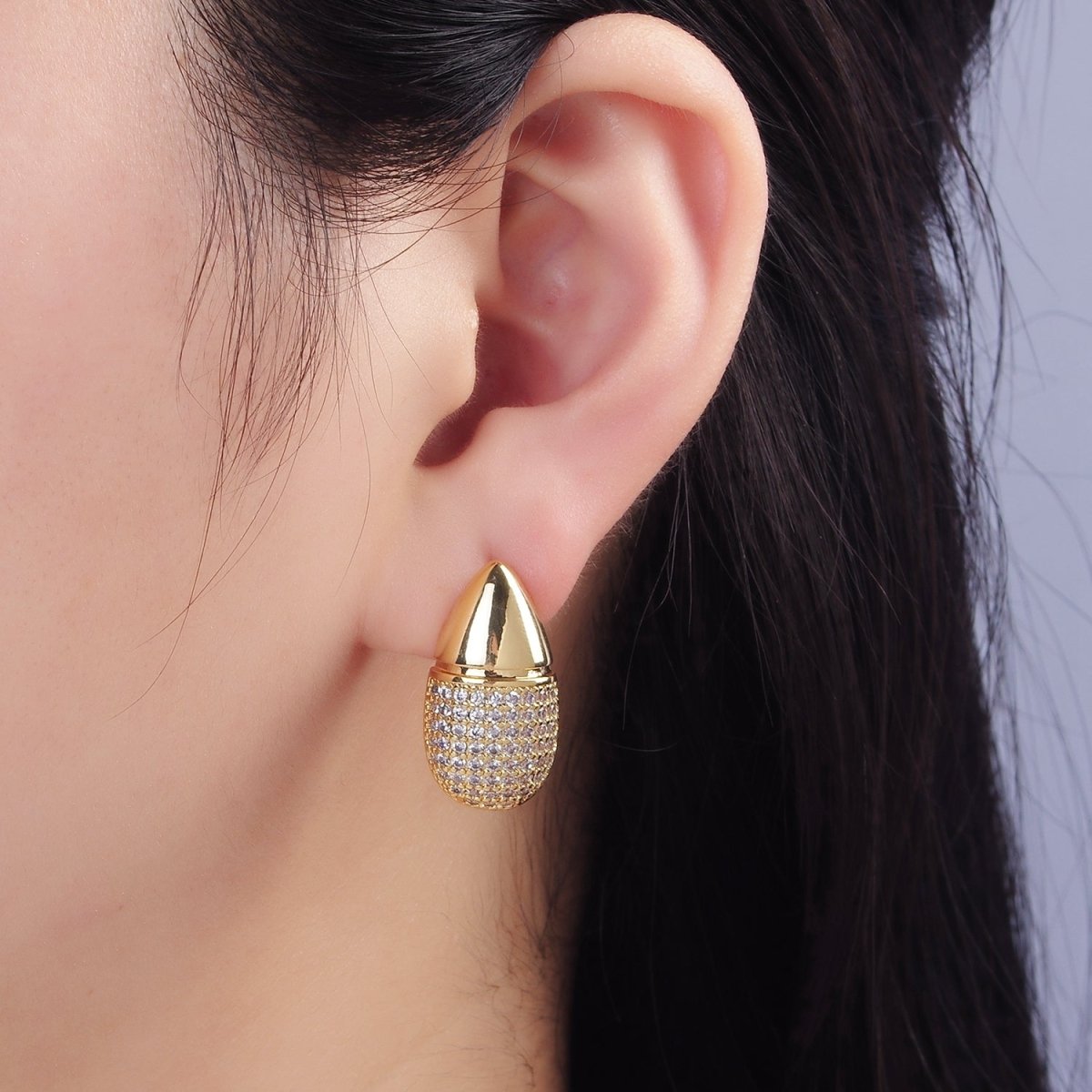 14K Gold Filled Micro Paved CZ Edged Teardrop Stud Earrings | Q040 - DLUXCA