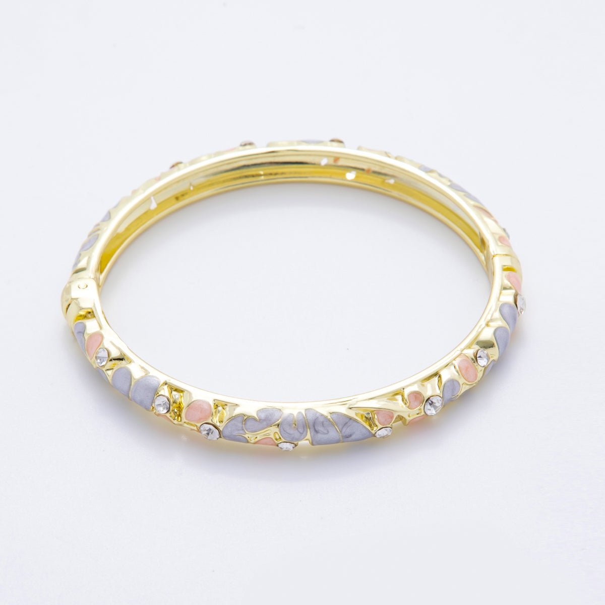 14K Gold Filled Micro Paved CZ Enamel Artisan Pastel Petal Open Round Bangle Bracelet in Purple, Blue, & Green | WA - A3622 - WA - A3625 - DLUXCA