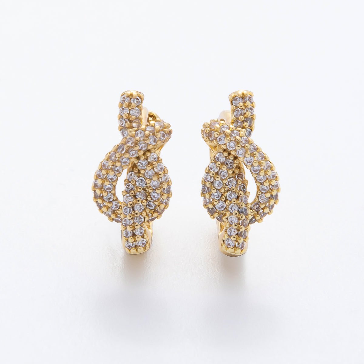 14K Gold Filled Micro Paved CZ Glamorous Crossed - Bow Latch Back Huggie Earrings | AJ232 - DLUXCA