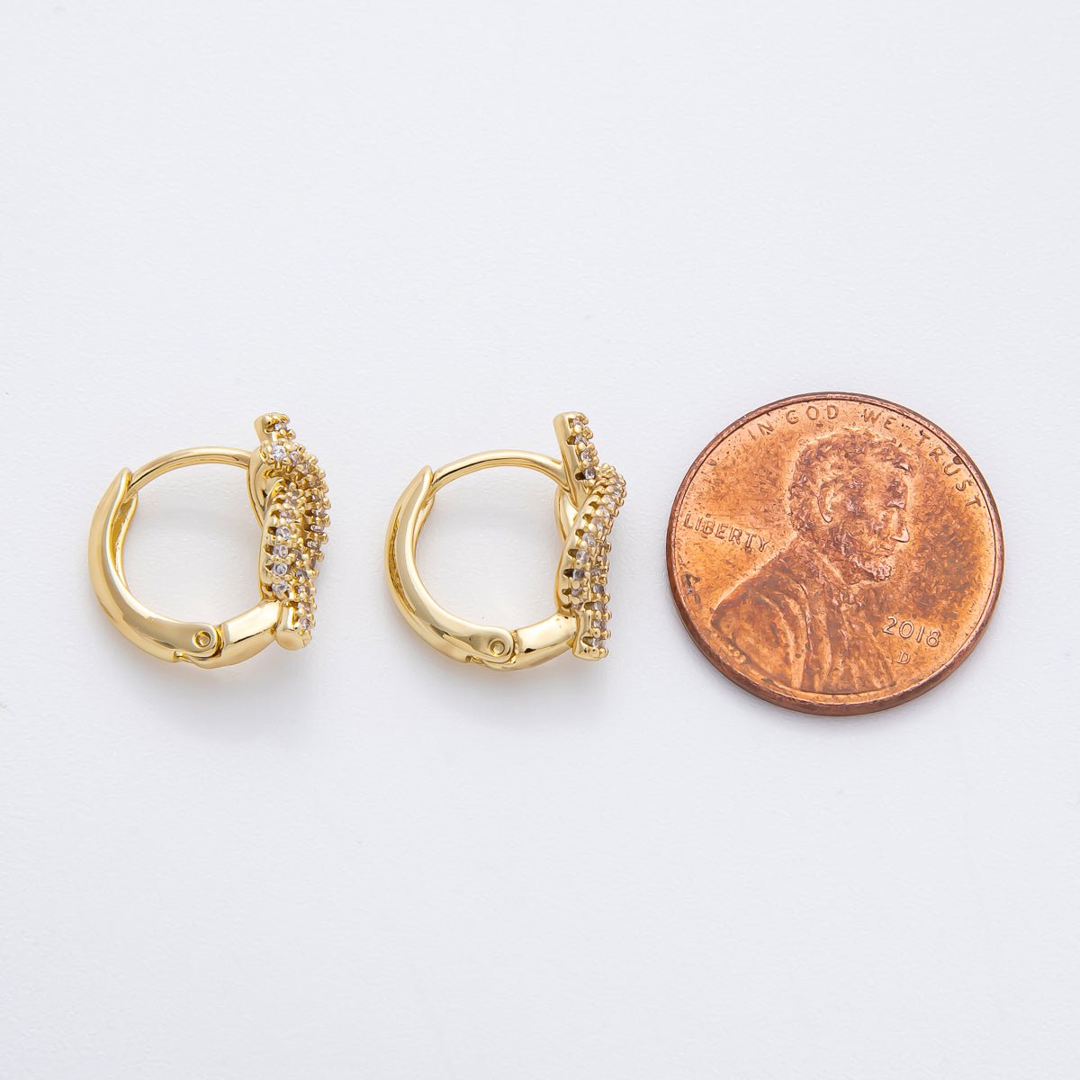 14K Gold Filled Micro Paved CZ Glamorous Crossed - Bow Latch Back Huggie Earrings | AJ232 - DLUXCA