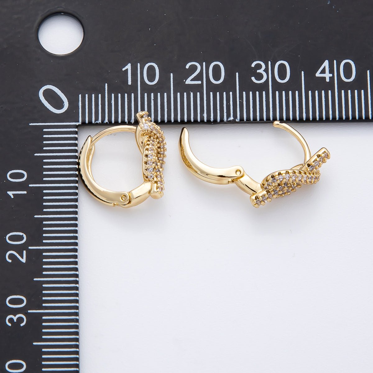 14K Gold Filled Micro Paved CZ Glamorous Crossed - Bow Latch Back Huggie Earrings | AJ232 - DLUXCA