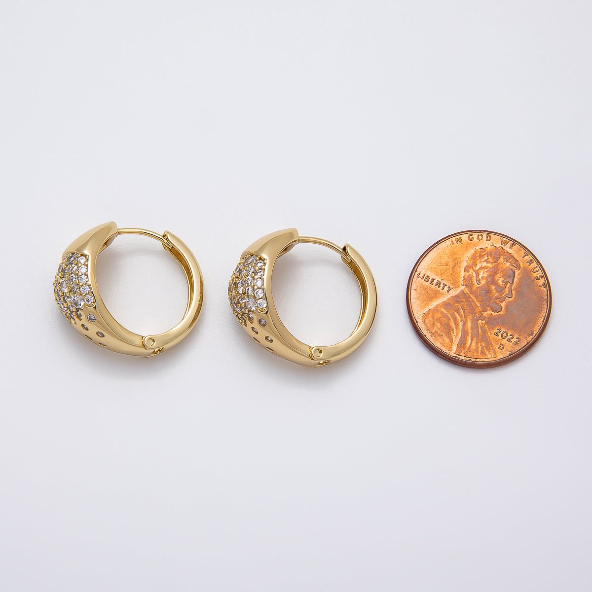14K Gold Filled Micro Paved CZ Gradient Wide Dome Hoop Earrings | Earrings - 00268 - DLUXCA