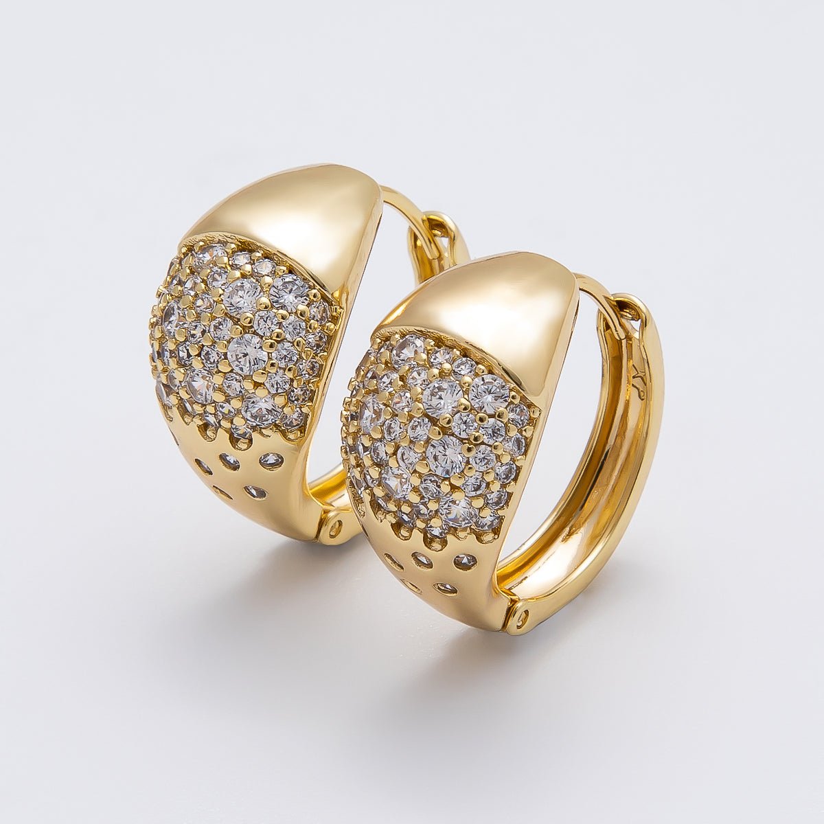 14K Gold Filled Micro Paved CZ Gradient Wide Dome Hoop Earrings | Earrings - 00268 - DLUXCA