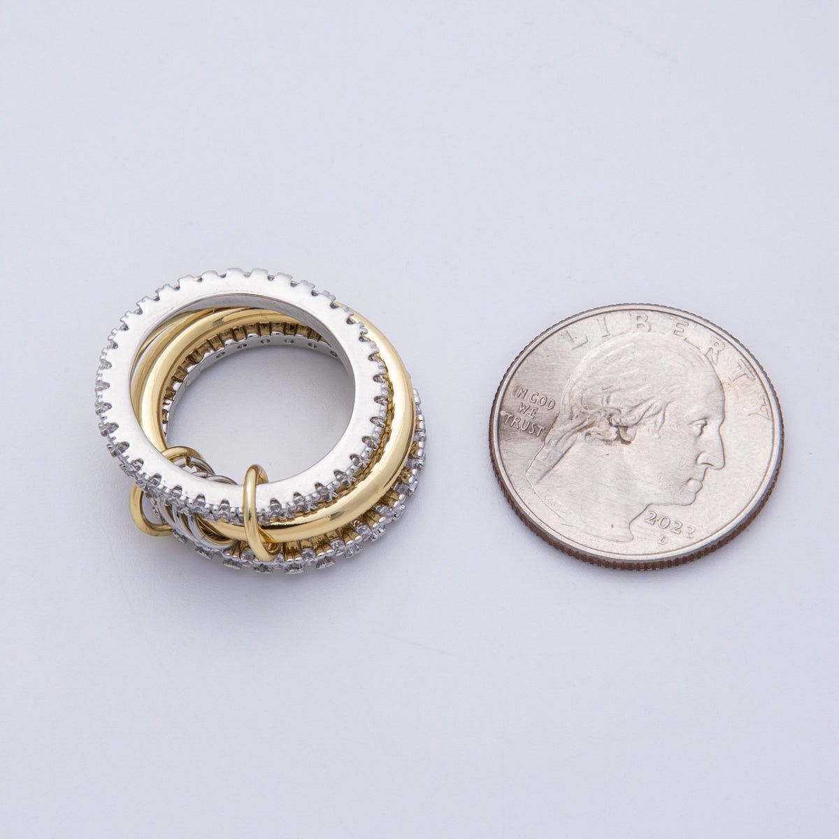 14K Gold Filled Micro Paved CZ Interlock Stacked Mixed Metal Ring | O1676 - DLUXCA