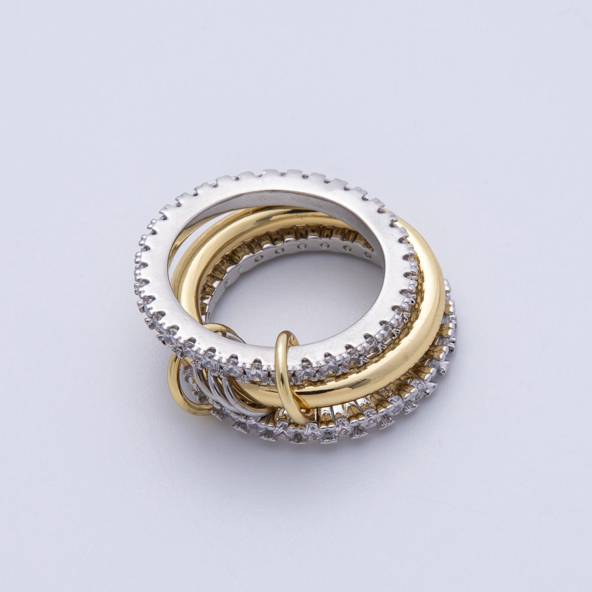 14K Gold Filled Micro Paved CZ Interlock Stacked Mixed Metal Ring | O1676 - DLUXCA