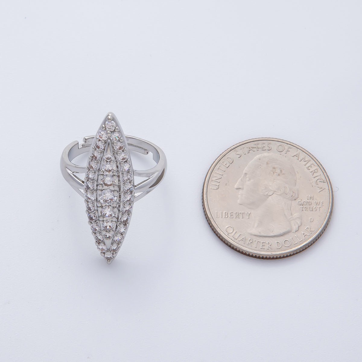 14K Gold Filled Micro Paved CZ Marquise Navette Adjustable Ring in Gold & Silver | O543 O783 - DLUXCA