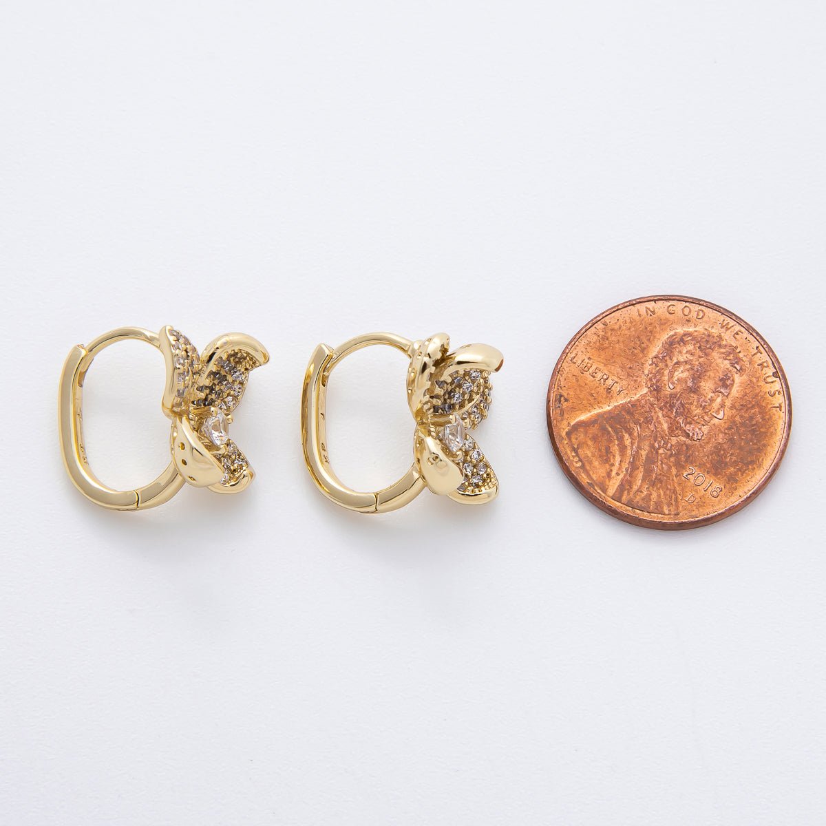 14K Gold Filled Micro Paved CZ Open Petal Blooming Floral Hinged Hoop Earrings | AJ246 - DLUXCA