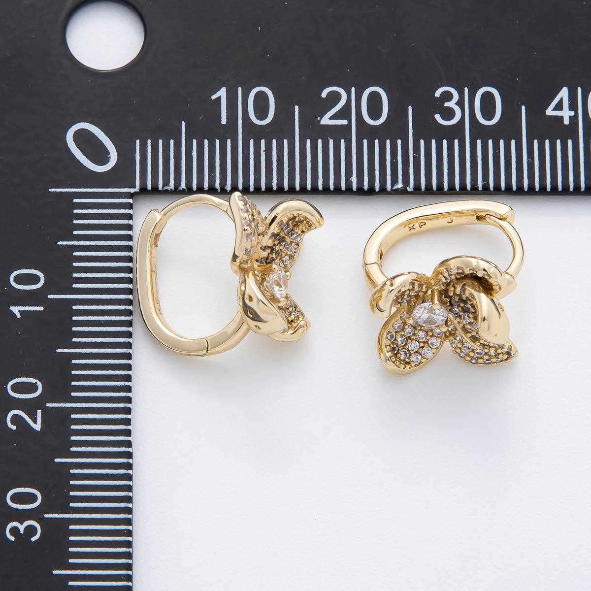 14K Gold Filled Micro Paved CZ Open Petal Blooming Floral Hinged Hoop Earrings | AJ246 - DLUXCA
