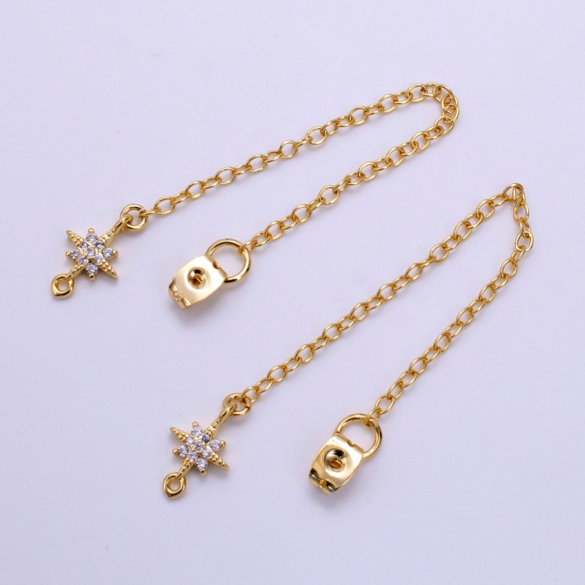 14K Gold Filled Micro Paved CZ Star Chain Link Earring Backing Findings Set | Z687 - DLUXCA