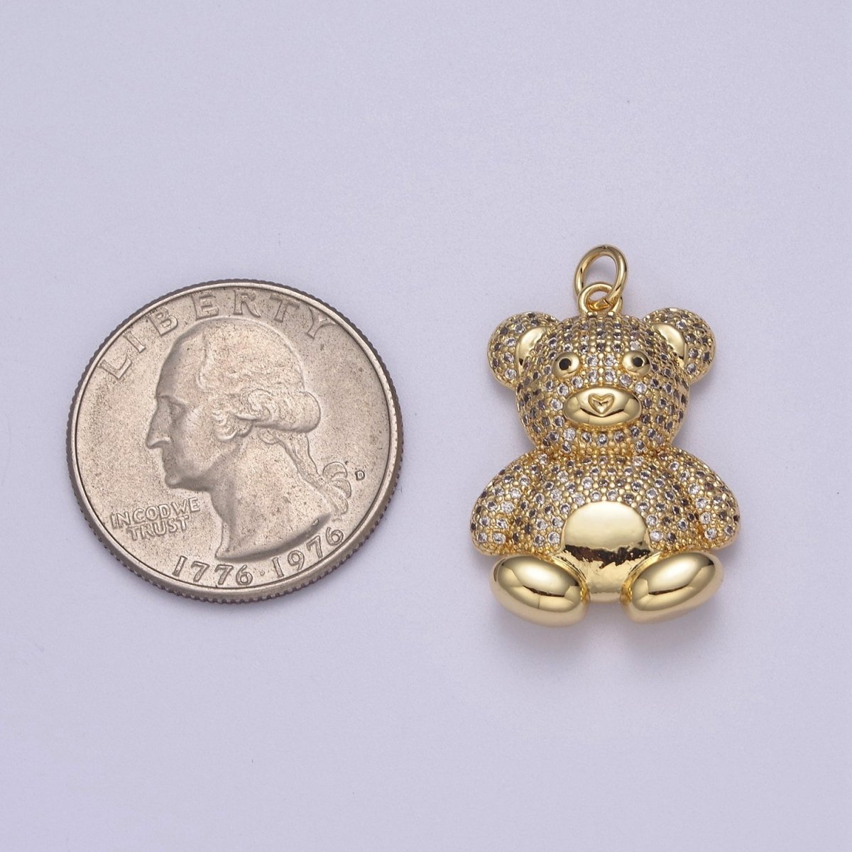 14K Gold Filled Micro Paved CZ Teddy Bear Toy Animal Charm | C114 - DLUXCA