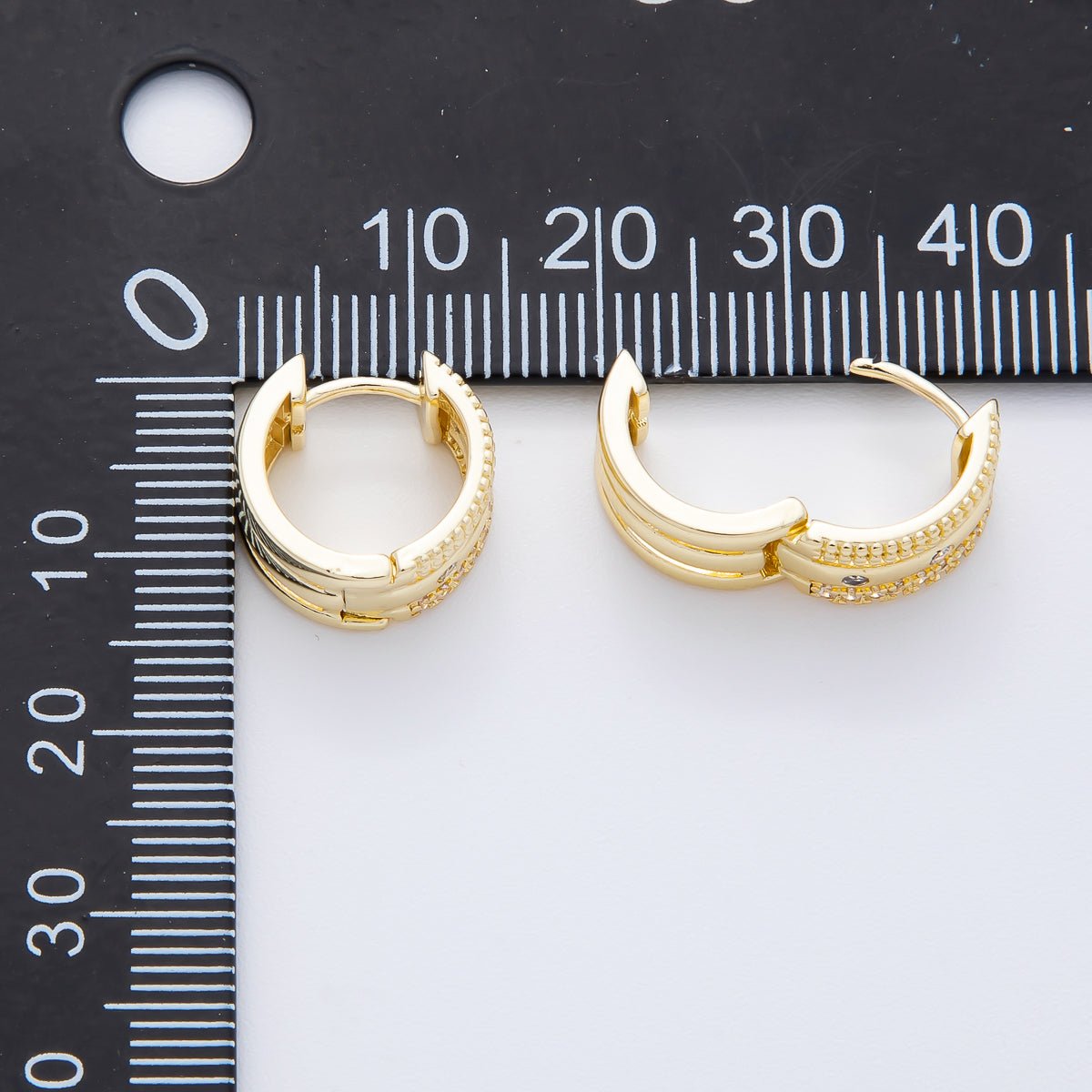 14K Gold Filled Micro Paved CZ Triple Theme Huggie Hoops Earrings | AJ226 AJ227 - DLUXCA