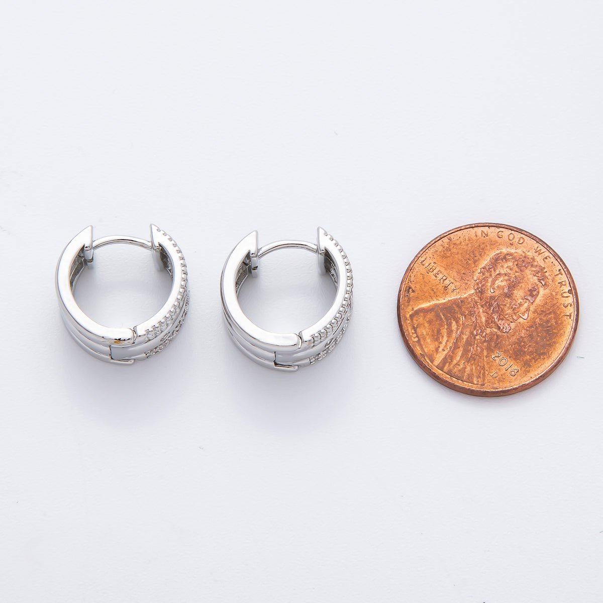 14K Gold Filled Micro Paved CZ Triple Theme Huggie Hoops Earrings | AJ226 AJ227 - DLUXCA