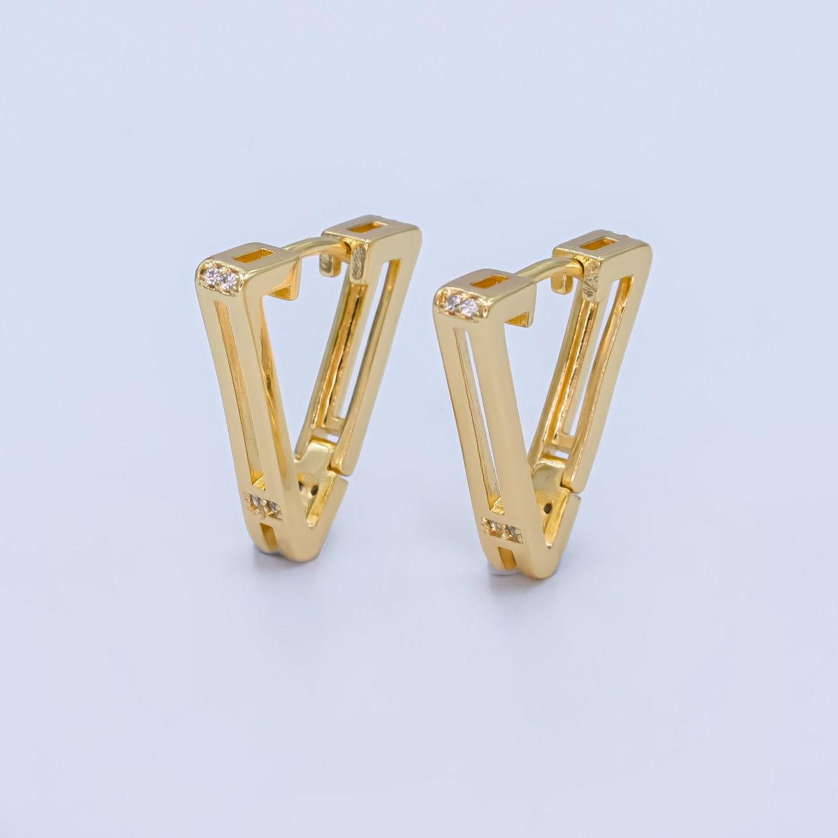 14K Gold Filled Micro Paved CZ V - Shaped Hoop Earrings in Gold & Silver | AB987 - DLUXCA
