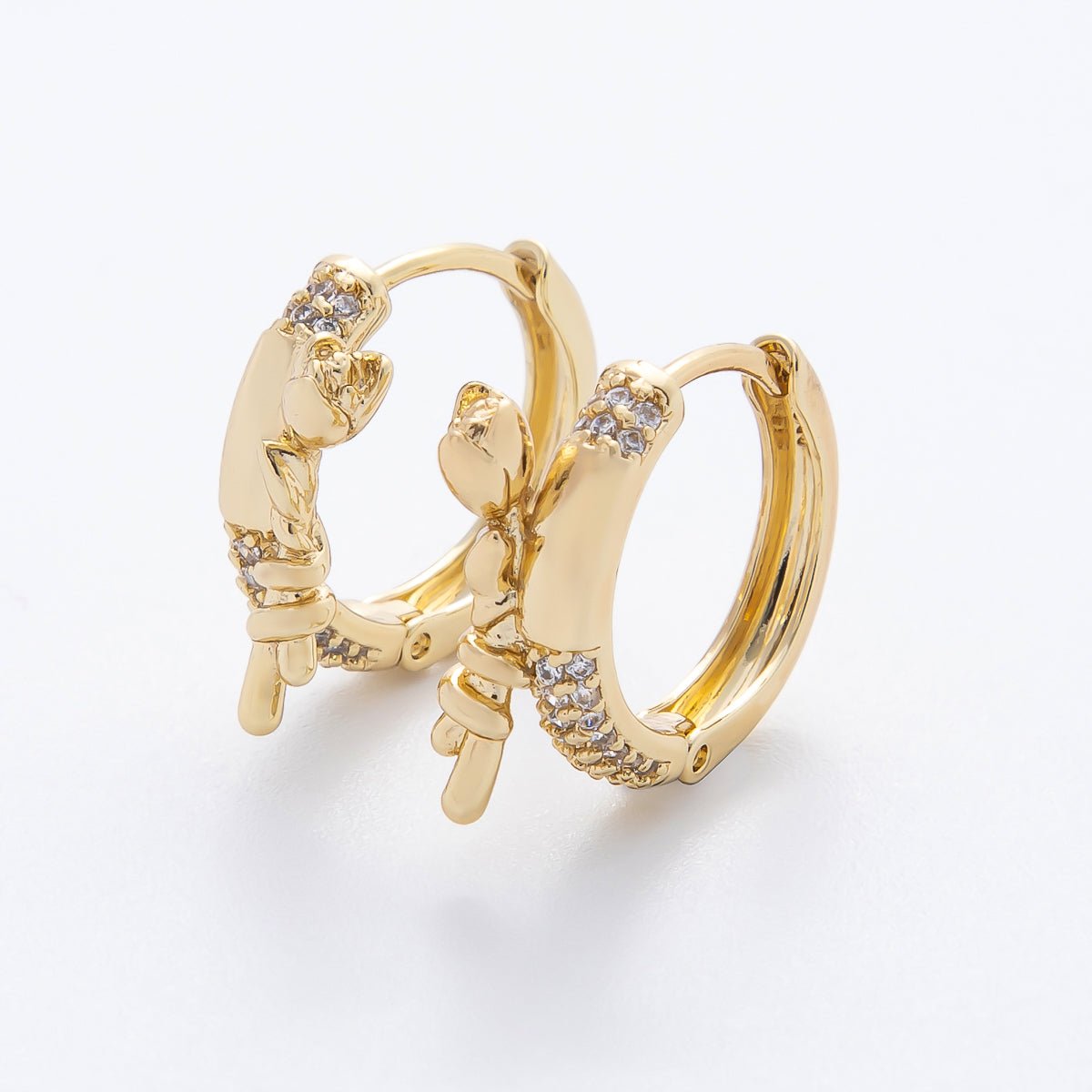 14K Gold Filled Micro Paved CZ Valentine Rose Flower Latch Back Huggie Earrings | AJ233 - DLUXCA