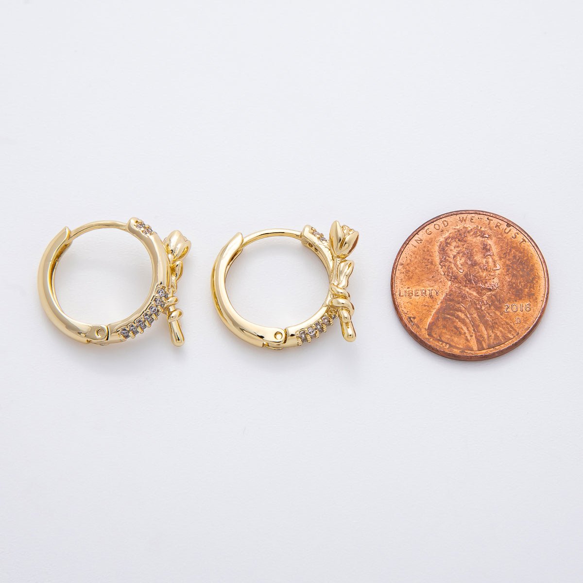 14K Gold Filled Micro Paved CZ Valentine Rose Flower Latch Back Huggie Earrings | AJ233 - DLUXCA