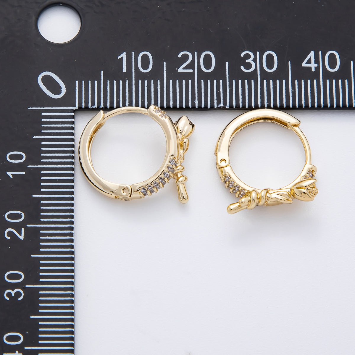 14K Gold Filled Micro Paved CZ Valentine Rose Flower Latch Back Huggie Earrings | AJ233 - DLUXCA