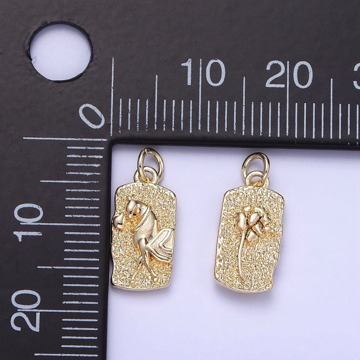 14K Gold Filled Mini Double Sided Flower Horse Hammered Tag Charm | W658 - DLUXCA
