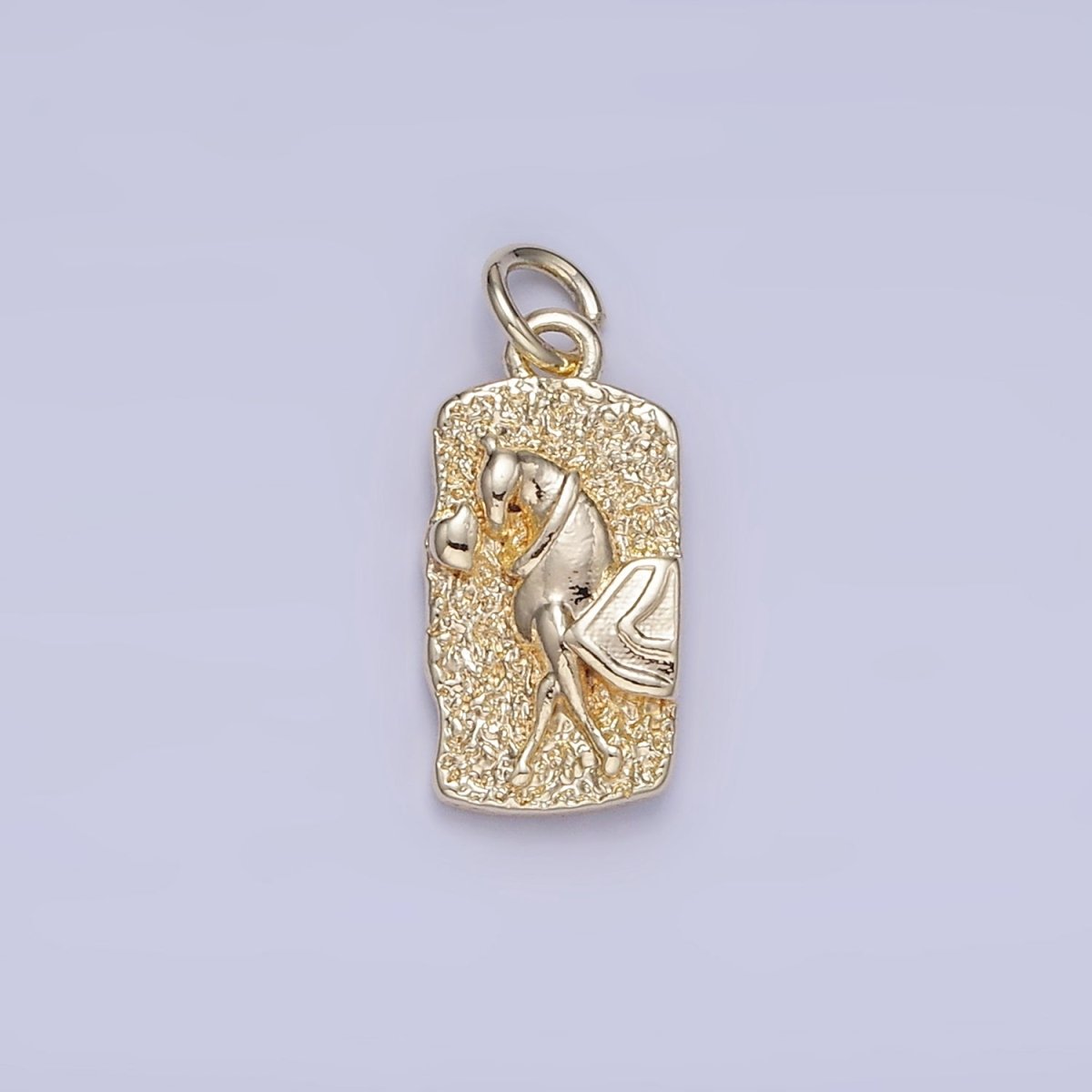 14K Gold Filled Mini Double Sided Flower Horse Hammered Tag Charm | W658 - DLUXCA