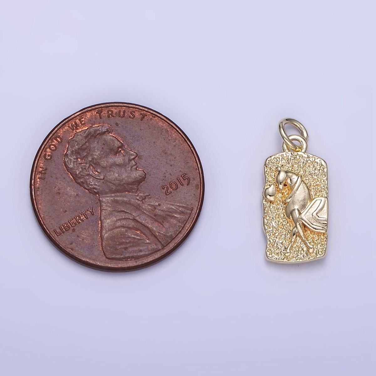 14K Gold Filled Mini Double Sided Flower Horse Hammered Tag Charm | W658 - DLUXCA