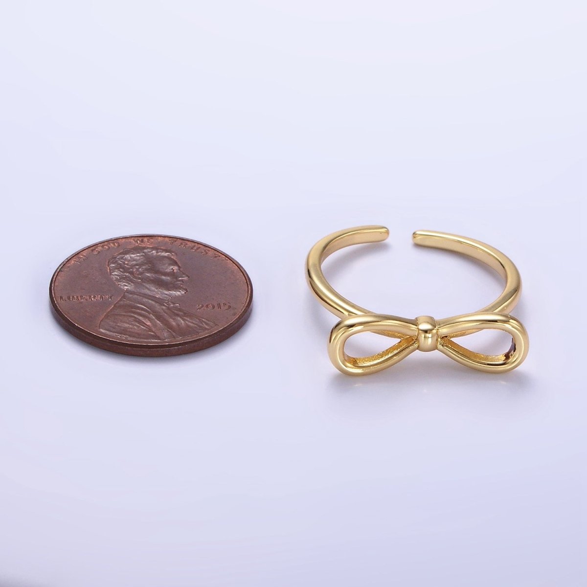 14K Gold Filled Minimalist Open Ribbon Bow Ring in Gold & Silver | O1386 O1387 - DLUXCA