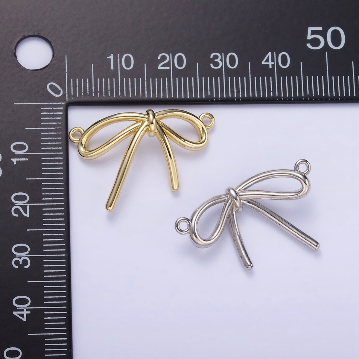 14K Gold Filled Minimalist Tied Ribbon Bow Connector in Gold & Silver | G497 - DLUXCA