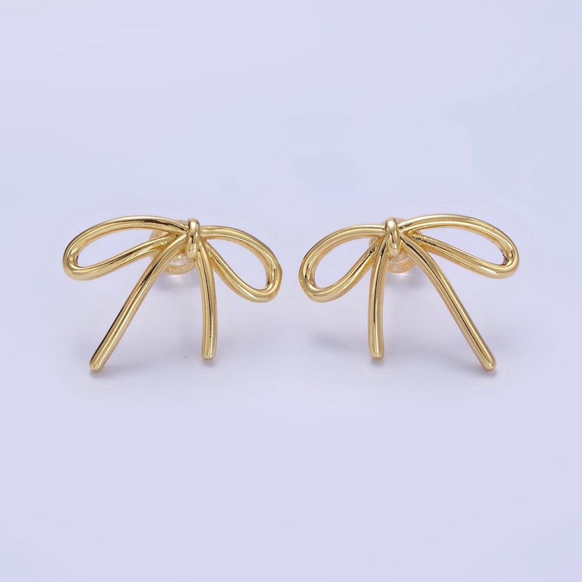 14K Gold Filled Minimalist Tied Ribbon Bow Stud Earrings in Gold & Silver | O281 O282 - DLUXCA