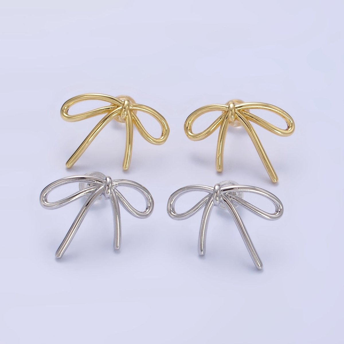 14K Gold Filled Minimalist Tied Ribbon Bow Stud Earrings in Gold & Silver | O281 O282 - DLUXCA