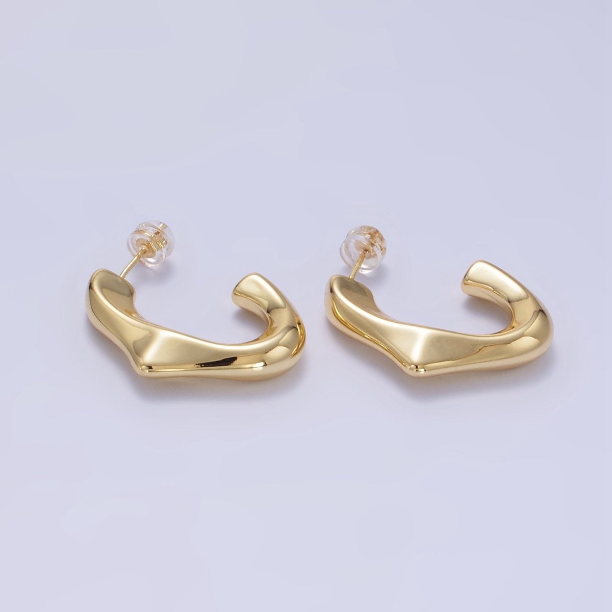 14K Gold Filled Molten Edged J-Shaped Hoop Earrings | P097 - DLUXCA