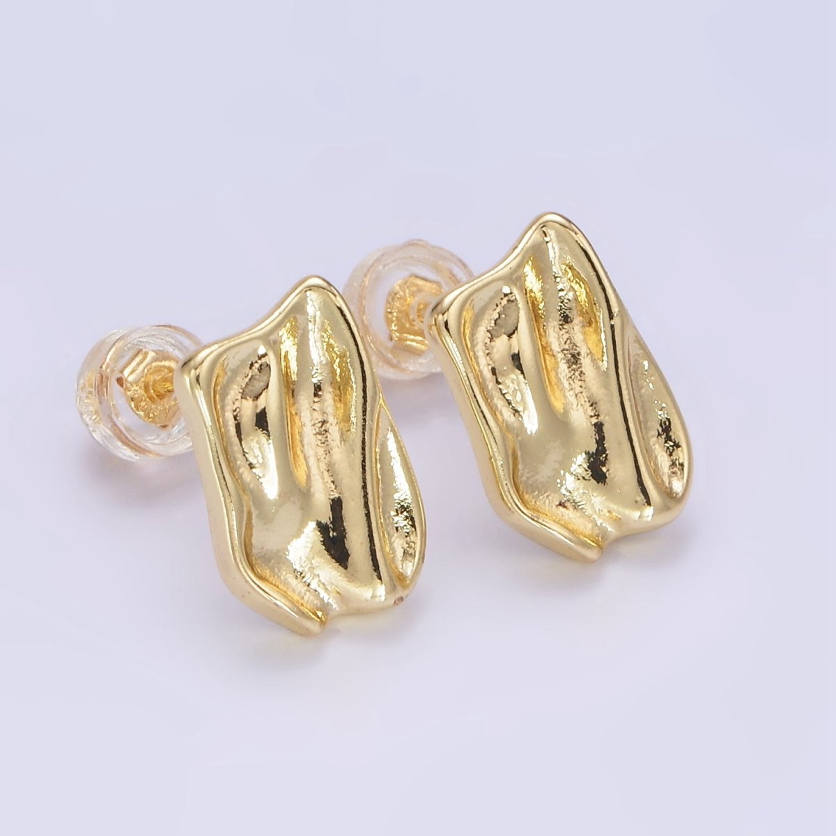 14K Gold Filled Molten Foil Rectangular Bar Stud Back Loop Earrings Findings in Silver & Gold | Z812 Z813 - DLUXCA